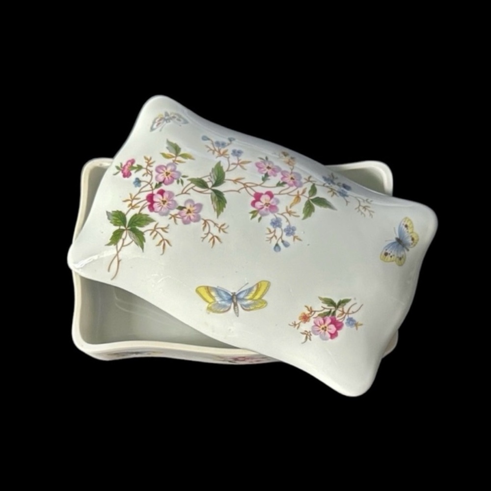Limoges France Vintage Hand Painted Butterfly and Floral Porcelain Dresser Box